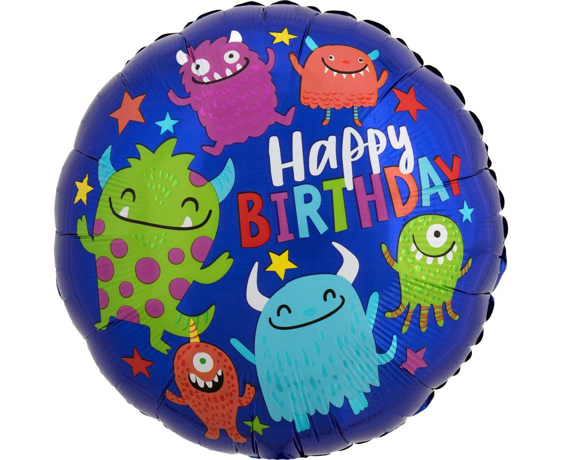 Foil balloon 18" SHP -  Happy little monsters bday EOL